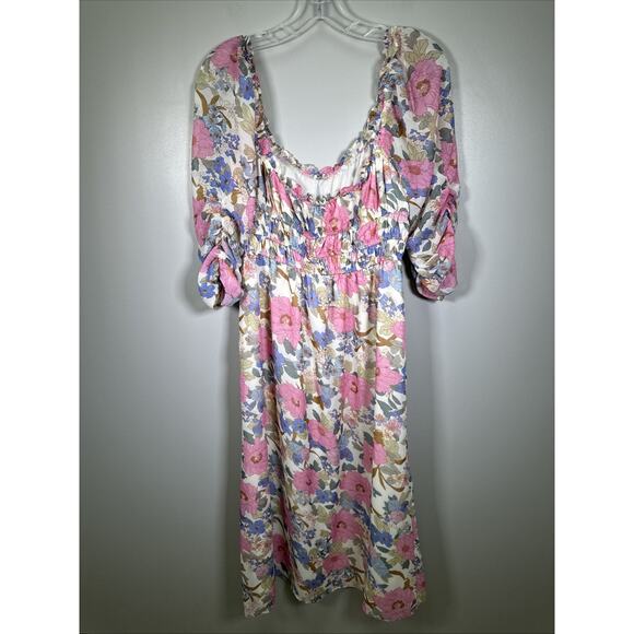 Bohme Lush Midi Dress L‎ Vintage Floral Print Empire Waist Milkmaid Cottagecore - Picture 4 of 10